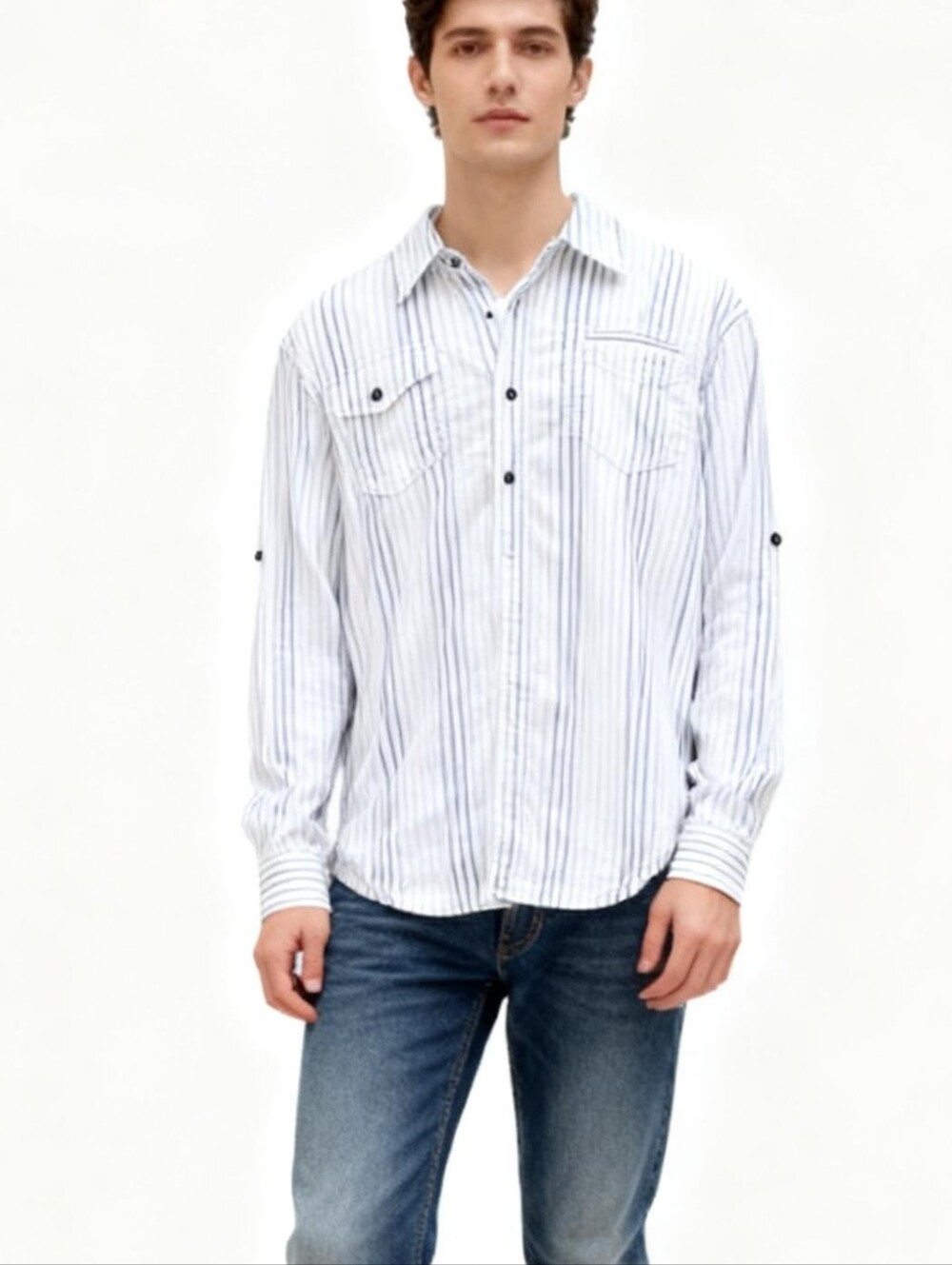 NEW! 24K Gold Label Stripe Shirt Size L